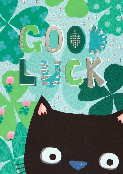 Clover Cat Good Luck Card