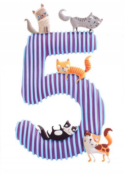 Cats 5th Birthday Card