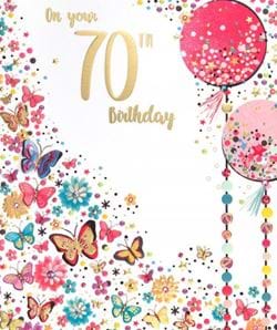 Butterflies and Balloons 70th Birthday Card