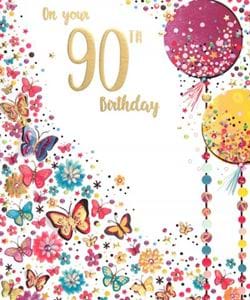 Butterflies and Balloons 90th Birthday Card